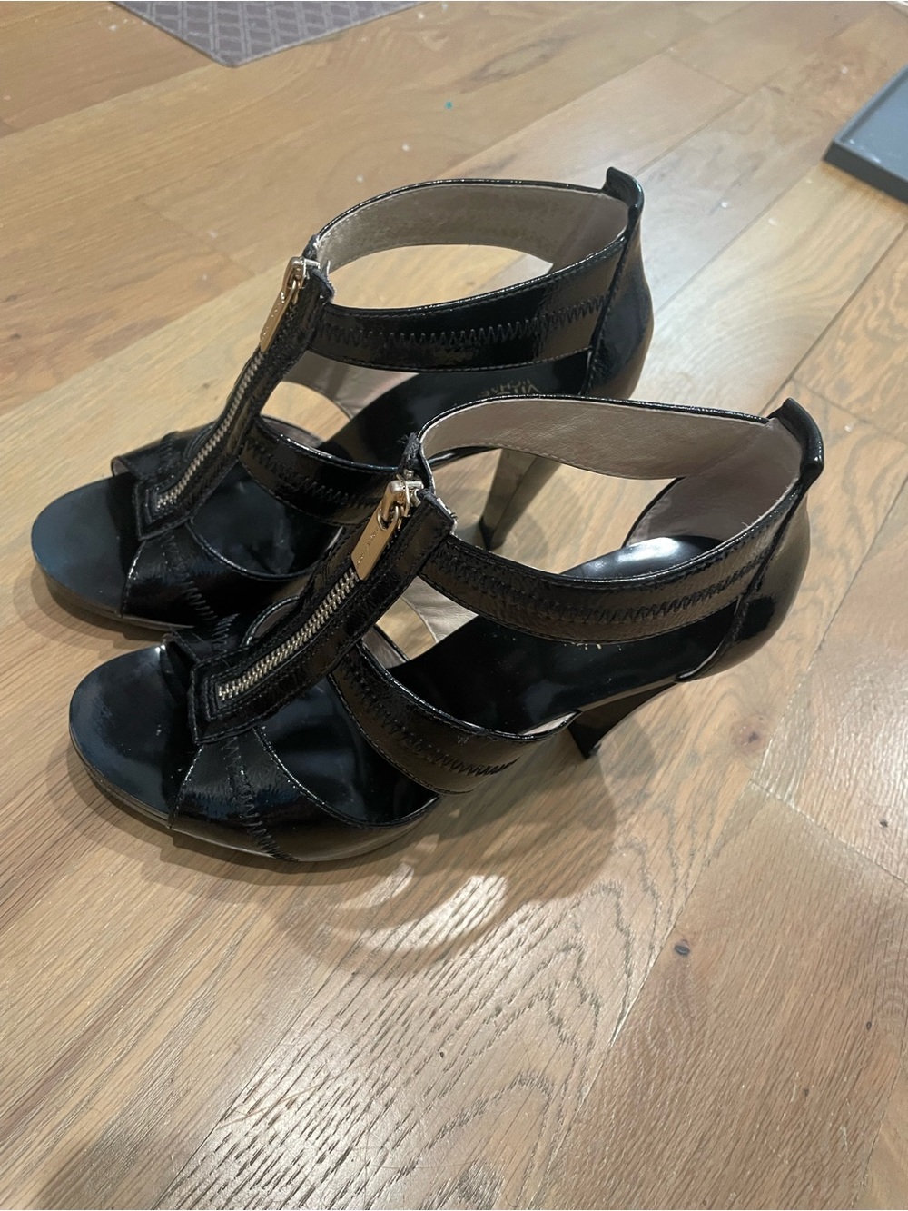 Michael Kors Black Patent Strappy Zipper Heels